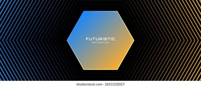3D blue yellow techno abstract background overlap layer on dark space with hexagon lines effect decoration. Modern graphic design element stripes style concept for web, flyer, card, or brochure cover
