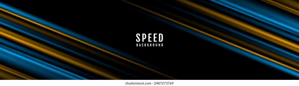 3D blue yellow techno geometric background on dark space with lines motion decoration. High speed with stripes style. Modern graphic design element concept for banner, flyer, card, or brochure cover