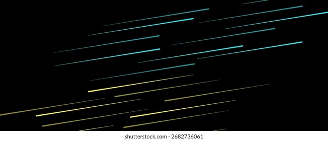 Fondo geométrico techno amarillo azul 3D en el espacio oscuro con la decoración del movimiento de las líneas. Alta velocidad con estilo de rayas. Concepto moderno del elemento del Diseño gráfico para el Anuncio, volante, cartel, moderno
