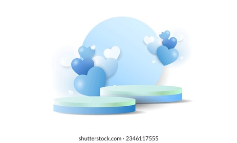 3D Blur Podium with Blue Heart on White Background products display , Abstract Vector rendering 3d, Product display presentation,Stage for showcase, Vector illustration EPS 10