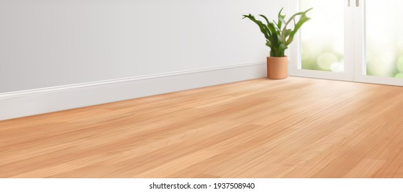 3d blurry living room background for ad layouts. White empty room interior with wooden floor.