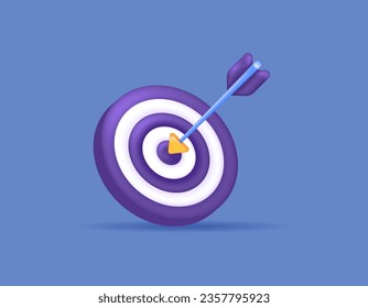 3d board and arrows. an arrow was successfully stuck in the middle of the board. right on target. goals, targets, business, success, and objective. icon or symbol. Minimalist 3d design concept. vector