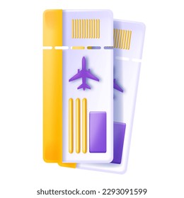 3D boarding pass vector icon, plane ticket travel design, airplane flight coupon, holiday vacation. Tourism badge, business fly card concept aircraft security blank illustration. Boarding pass clipart