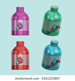 3D Body Care 4 Bottle Icon in Editable EPS Vector Format