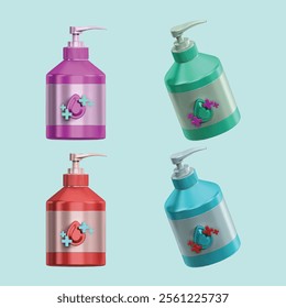 3D Body Care 4 Pump Bottle Cream Lotion Icon in Editable EPS Vector Format