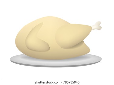 3D Boiled chicken side view on plate, vector design