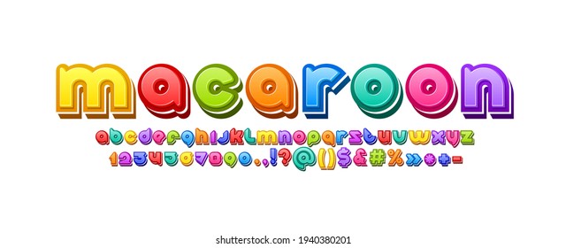 3D bold alphabet, bright rounded font, multi colored letters and numbers, vector illustration 10EPS