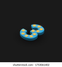 3D bold character '3' with stars, isometric vector illustration