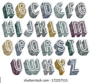 3d bold font with halftone dots texture, old letters alphabet.