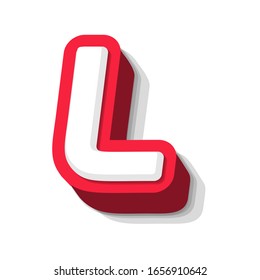3D bold funny letter L, heavy type for modern super hero monogram, prize logo, comic graphic, fun and cool poster and education game. Extrude style vector typography design