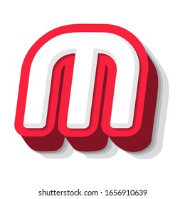 3D bold funny letter M, heavy type for modern super hero monogram, prize logo, comic graphic, fun and cool poster and education game. Extrude style vector typography design