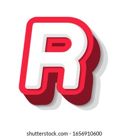 3D bold funny letter R, heavy type for modern super hero monogram, prize logo, comic graphic, fun and cool poster and education game. Extrude style vector typography design