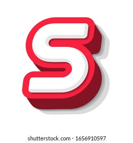 3D bold funny letter S, heavy type for modern super hero monogram, prize logo, comic graphic, fun and cool poster and education game. Extrude style vector typography design