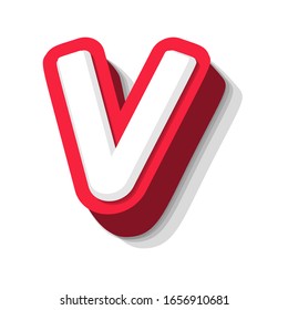 3D bold funny letter V, heavy type for modern super hero monogram, prize logo, comic graphic, fun and cool poster and education game. Extrude style vector typography design