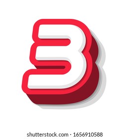 3D bold funny number 3, heavy type for modern super hero monogram, prize logo, comic graphic, fun and cool poster and education game. Extrude style vector typography design