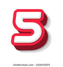 3D negrita número 5, tipo pesado para el moderno monograma superhéroe, logo del premio, gráfico cómico, afiche divertido y genial y juego de educación. Diseño de tipografía vectorial de estilo extruido