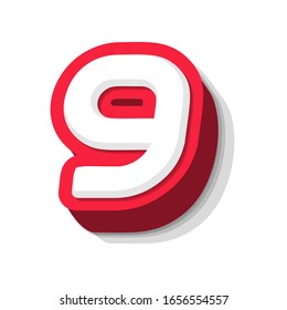 3D bold funny number 9, heavy type for modern super hero monogram, prize logo, comic graphic, fun and cool poster and education game. Extrude style vector typography design