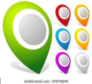 3d bold map markers, map pins in 7 colors