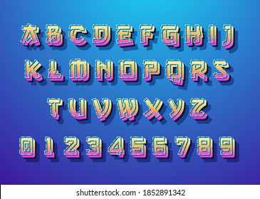 3d bold modern gradient alphabet. japanese urban style typography. 3d bold modern typeface, vibrant cool style effect, japanese graffiti alphabet template