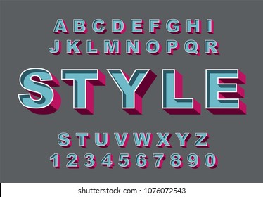 3d Bold retro alphabet font. Vintage Alphabet vector 80's, 90's Old style graphic poster set. Eighties style graphic template. Template easy editable for Your design. Bold modern style, vintage