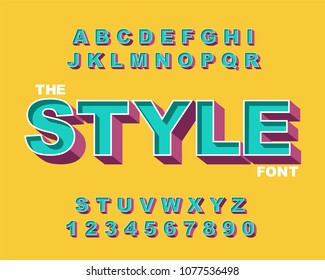 3d Bold retro alphabet font. Vintage Alphabet vector 80's, 90's Old style graphic poster set. Eighties style graphic template. Template easy editable for Your design. Bold modern style, vintage