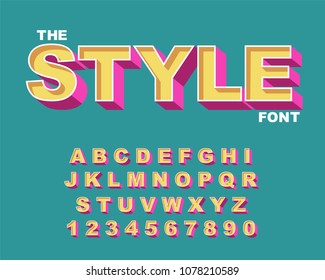 3d Bold retro font. Vintage Alphabet vector 80's, 90's Old style graphic poster set. Eighties style graphic template. Template easy editable for Your design. Bold modern style, vintage