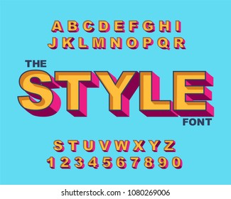 3d Bold retro font. Vintage Alphabet vector 80's, 90's Old style graphic poster set. Eighties style graphic template. Template easy editable for Your design. Bold modern style, vintage