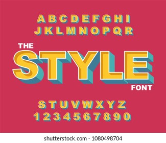 3d Bold retro font. Vintage Alphabet vector 80's, 90's Old style graphic poster set. Eighties style graphic template. Template easy editable for Your design. Bold modern style, vintage