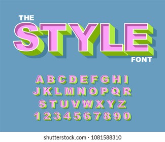 3d Bold retro font. Vintage Alphabet vector 80's, 90's Old style graphic poster set. Eighties style graphic template. Template easy editable for Your design. Bold modern style, vintage