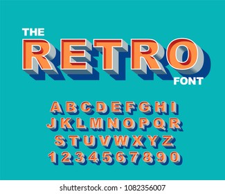 3d Bold retro font. Vintage Alphabet vector 80's, 90's Old style graphic poster set. Eighties style graphic template. Template easy editable for Your design. Bold modern style, vintage