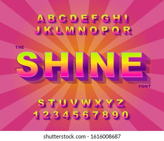 3d Bold retro font. Vintage Alphabet vector graphic poster set. Template easy editable for Your design. Bold modern style. Sticker font effect, glare alphabet design for printing. 
