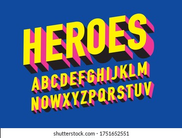 3d bold super heroes typography design vector