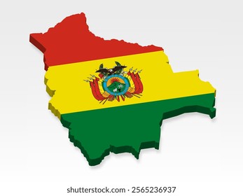 3D  Bolivia map with flag. Three dimensional map of Bolivia with shadow. Flag of Plurinational State of Bolivia on white background for your design, app, UI.  Stock vector. EPS10.