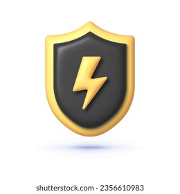 3D-Bolzenschild Symbol auf weißem Hintergrund. Blitzbolzen, elektrische Energie. 3D-Symbol, Vektorgrafik