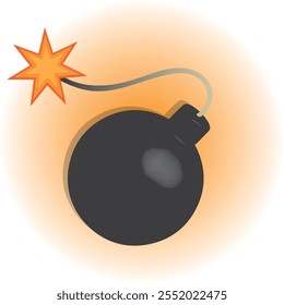 Icono de bomba 3D, mecha y explosión. Concepto explosivo de la operación del dispositivo, Ilustración vectorial realista del icono de la bomba 3D aislada en el fondo blanco y anaranjado del gradiente. Símbolo de auge. Eps 10
