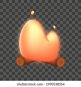 3d bonfire isolated on transparent effect background. Fire illustration. Abstract stylized cartoon Flaming illustration.