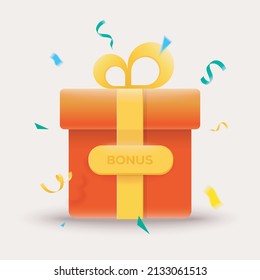 3D bonus gift, surprise gift box with ribbons and confetti