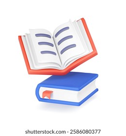 3d book icons, Open and closed books with white paper pages 3d vector icon. Cartoon minimal style Concept for education, learning..