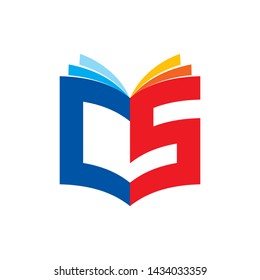 3D Book with letter CS logo design vector