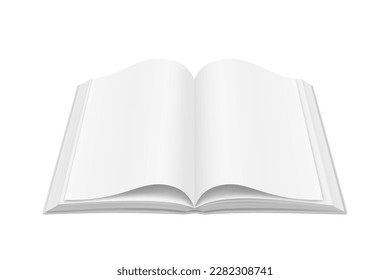 3d book with opened pages. Vector image of realistic literature with blank or clear page. Reading mockup or closeup. Can be used for library or school education materials. Knowledge and learning theme