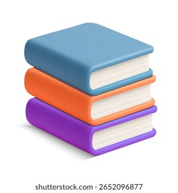 3d book pile, book stack icon, isolated on white background. 3d book stack icon in vector illustration