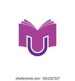 3D Book with U letter logo design vector