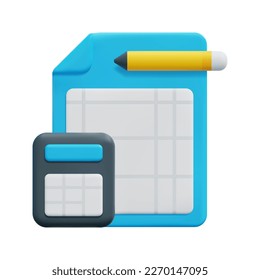 3d bookkeeping icon vector. Isolated on white background. 3d accounting, business and finance concept. Cartoon minimal style. 3d icon vector render illustration.