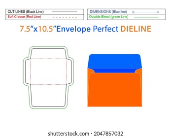 3D Booklet envelope editable easily resizable and Booklet envelope 7.5x10.5 inch dieline template 