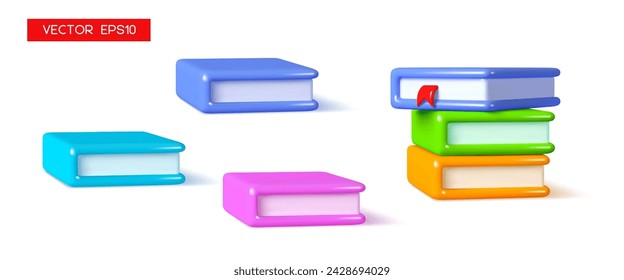 3D Bücher Symbol mit Schatten isoliert auf weißem Hintergrund. Bildung und Online-Klassenkonzept. 3D-Rendervektordarstellung.