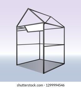 3d booth exhibition hollow construction with blank space for fascia name. vector editable isolated.