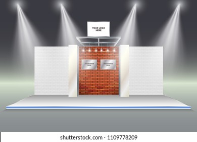 3d booth led TV and backdrop for exhibition with spotlight. Vector editable.