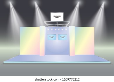3d booth led TV and backdrop for exhibition with spotlight. Vector editable.