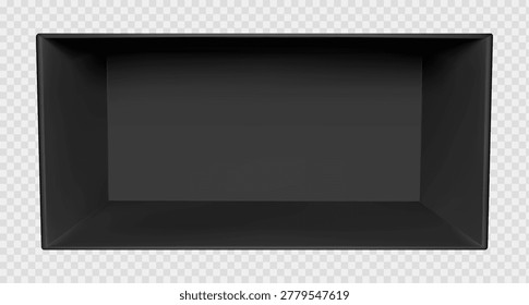 3d booth stand with black corner mockup and wall for tradeshow exhibition area. Pop up setup with display interior and showroom office layout. Isolated perspective for expo advertising design.