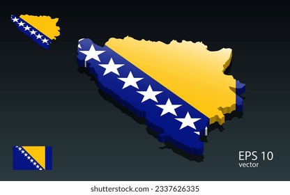 Mapa y bandera de Bosnia y Herzegovina 3D . Diseño de forma 3D . Concepto del Día de la Independencia. Vista de perspectiva . Vector